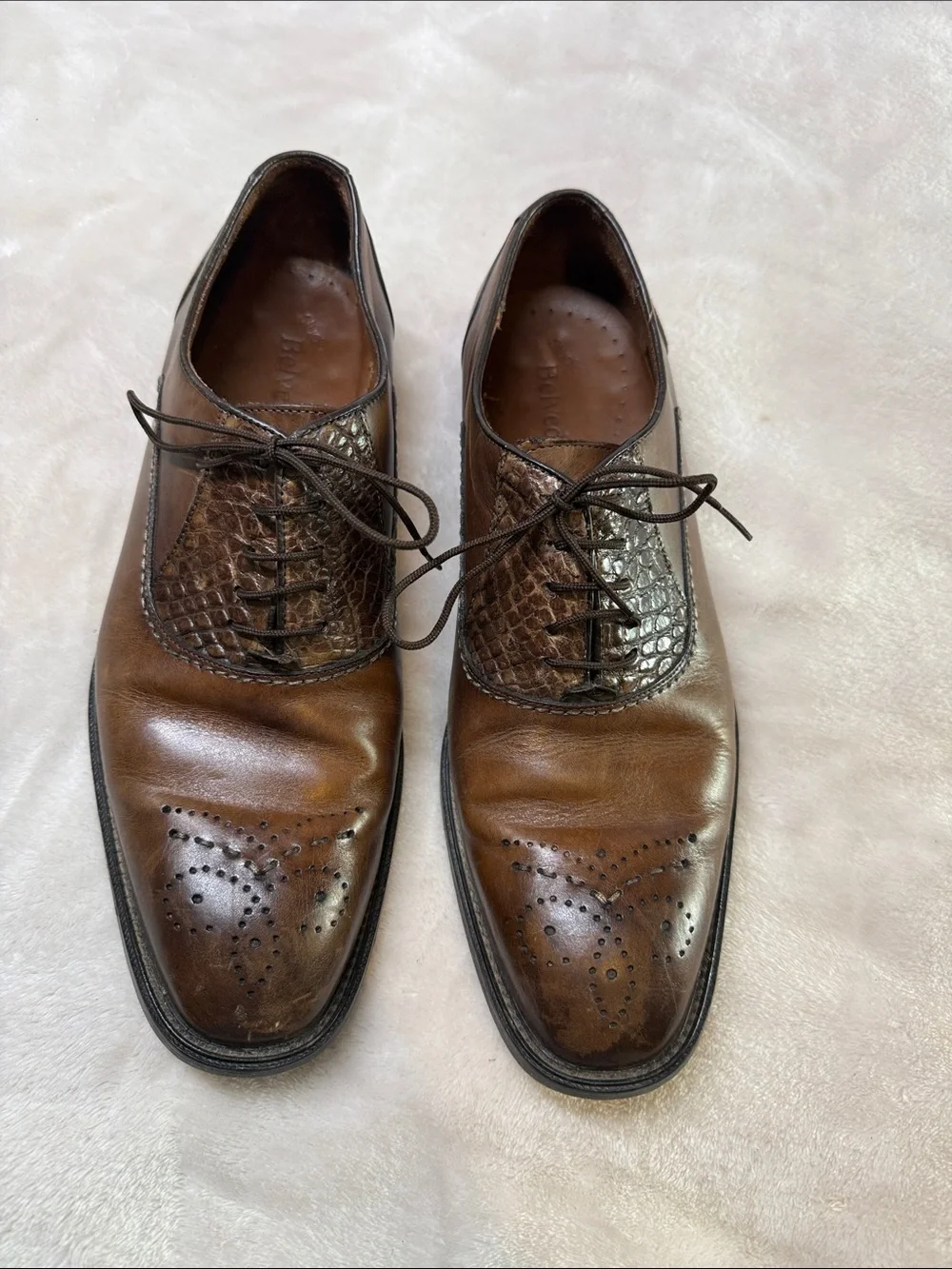 ⭐️Belvedere Studio genuine alligator leather and calfskin wingtip oxfords SZ 8.5